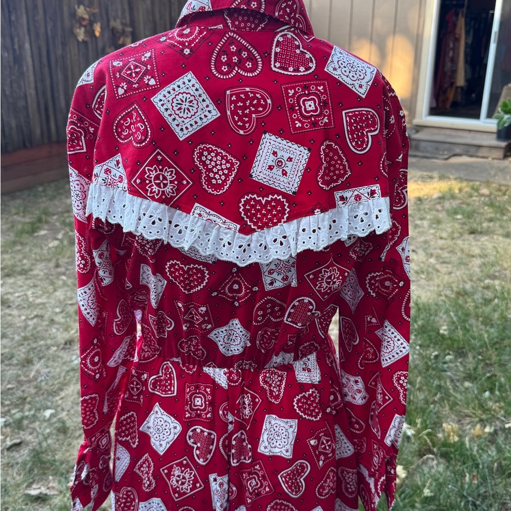 Vintage Western Red Patterned Maxi Dress - Picture 3 of 3
